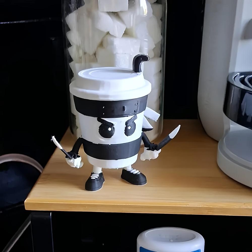 Cappuccino Ninja Statue Ornament, Assassin Ninja Coffee Cup Assassin Parody Design, Suitable for Living Room Interior Decoration