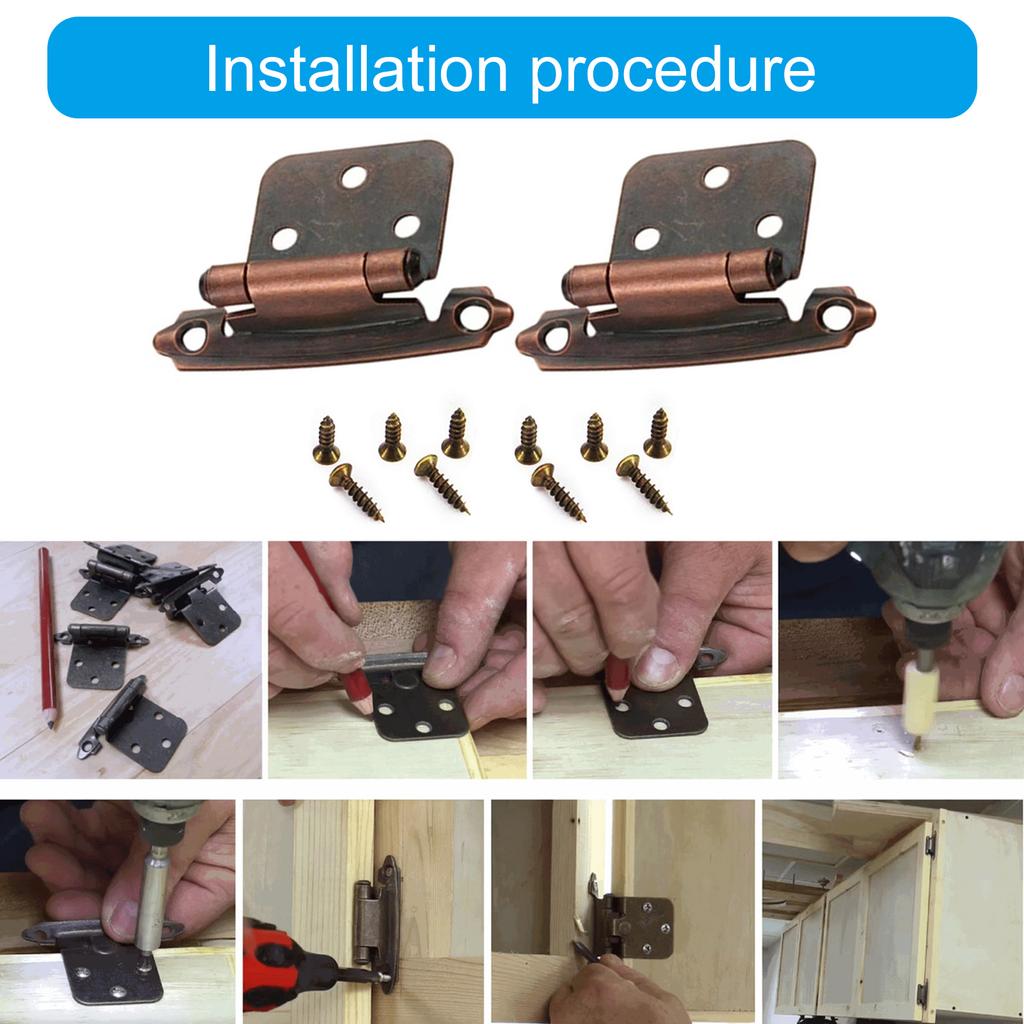 Vintage panty dvířek kovových skříněk Překryvné samozavírací panty Sada tradičních pantů z mosazi pro kuchyňské skříňky