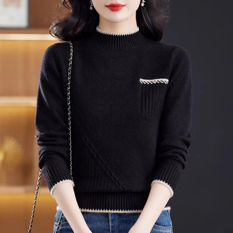 Spring Autumn and Winter Fashion Long-sleeved Inner Sweater Women's Half-turtleneck Knitted Bottoming Thick Loose Bottoming Shirt Top