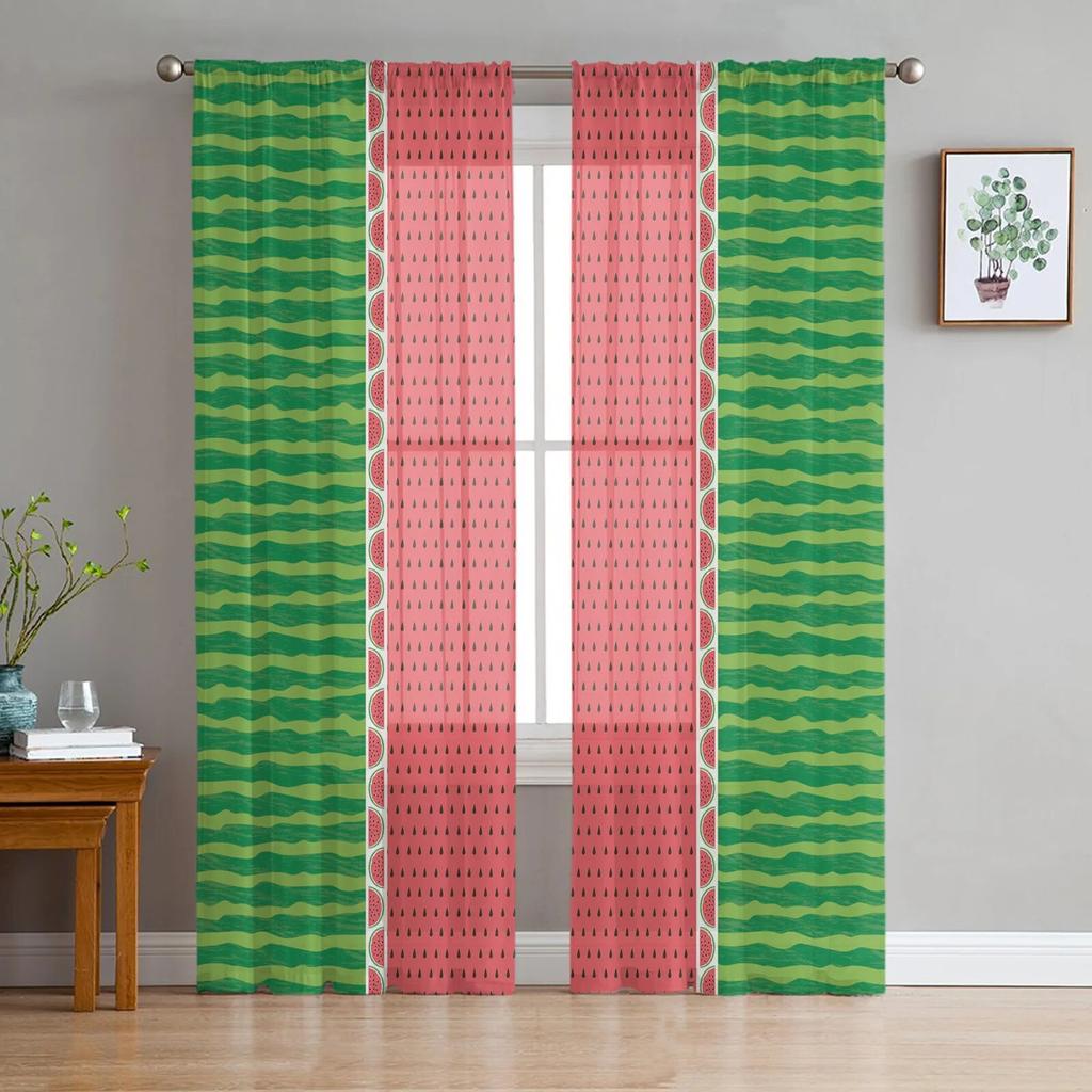 Watermelon Fruit Cartoon Sheer Curtain for Bedroom Tulle Voile Curtain for Kitchen Living Room Decor Window Treatment