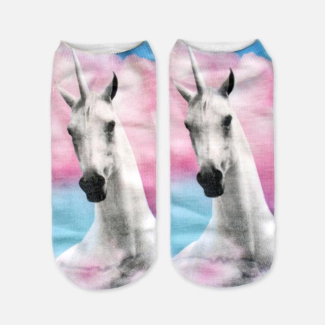 Harajuku 3D Print Unicorn Women Kawaii Ankle Licorne Chaussette Femme Calcetines Mujer Cute Art Socks Unisex