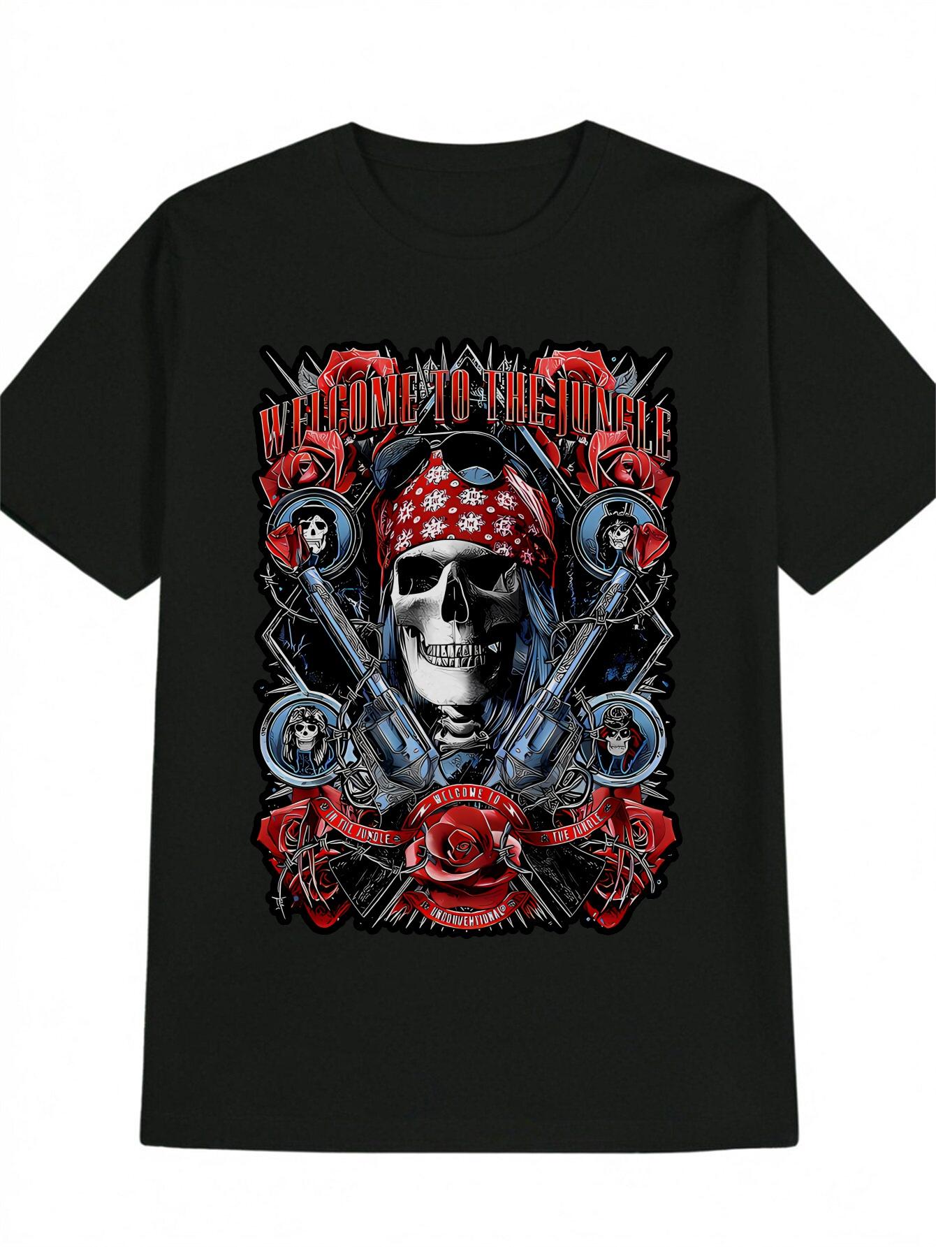 Casual Skull & Red Bandana Graphic T-shirt - Welcome to Hell Design with Skulls XXXL