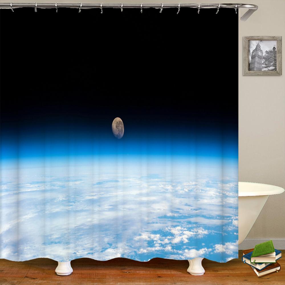 Earth Universe Starry Sky Shower Curtain Bathroom Decoration Waterproof Polyester Cloth Landscape Night Shower Curtains Set Mat