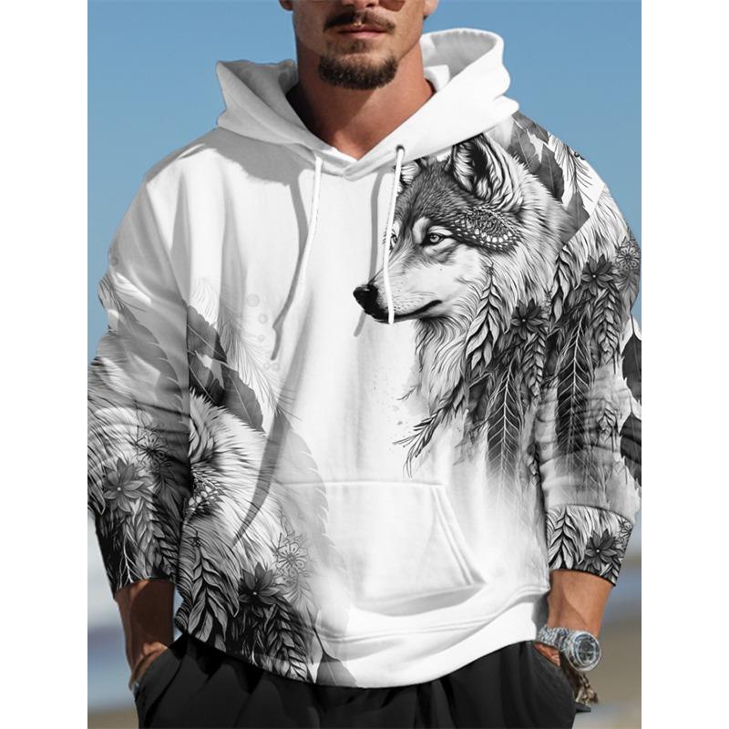 

Мужские толстовки с 3D-принтом волка, пуловер, уличная одежда, темно-зеленые, с длинным рукавом, с капюшоном, дизайнерские, весна и осень XL