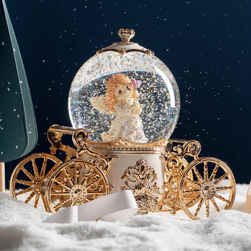 Dreamy Snowfall Rotating Pumpkin Carriage Crystal Ball Music Box – Children's Birthday Gift
