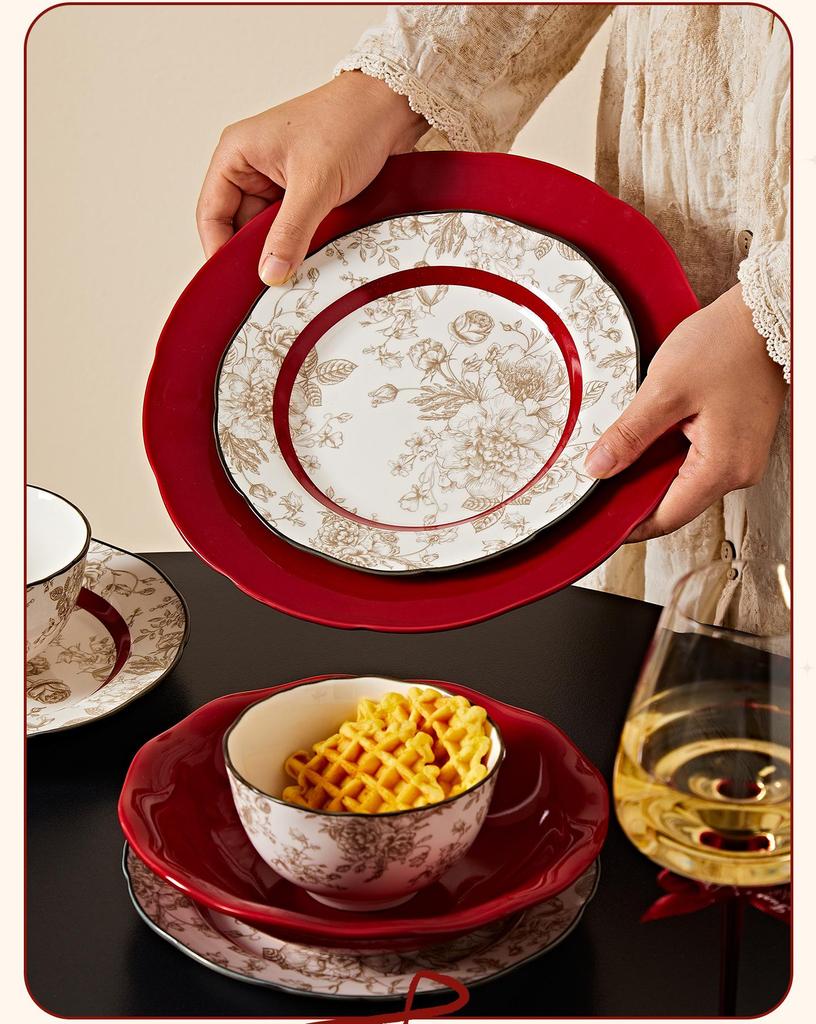 French Rose Engagement Dinnerware Set: Wedding & Housewarming Gift for Newlyweds
