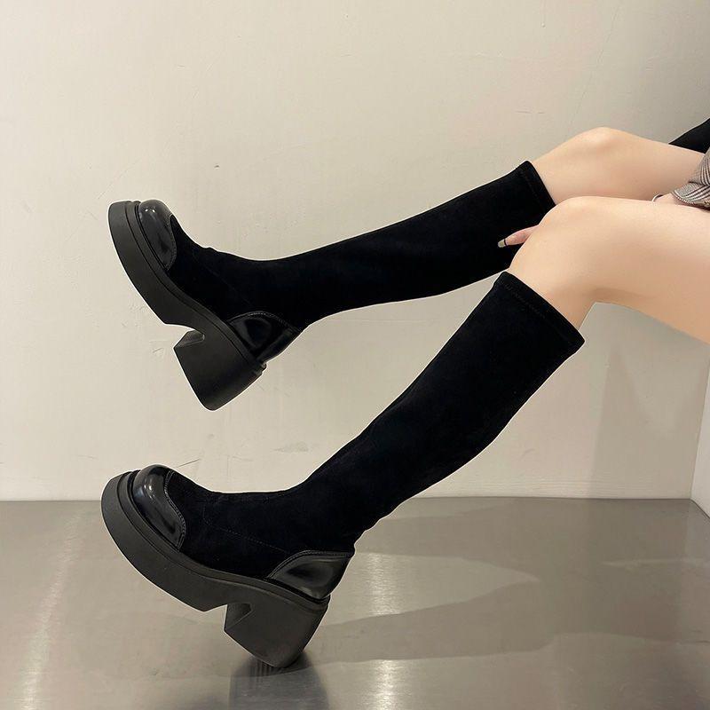 Stiefel mit dicker Sohle Damen Frühling und Herbst 2025 neu Internet-Berühmtheit Britischer Stil dünne Stiefel aber Knie elastische Sockenstiefel