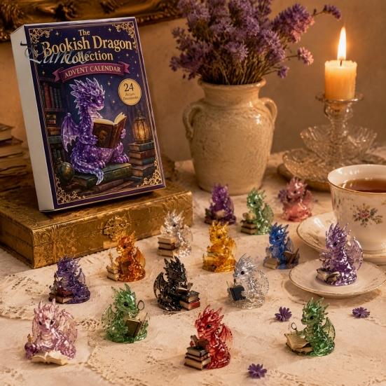 24 Day Advent Calendar Crystal Dragon 2026, Days Fantasy Reading Book Countdown Calendar, Holiday Gift Box for Kids Pcs Mini 2D Flat Acrylic