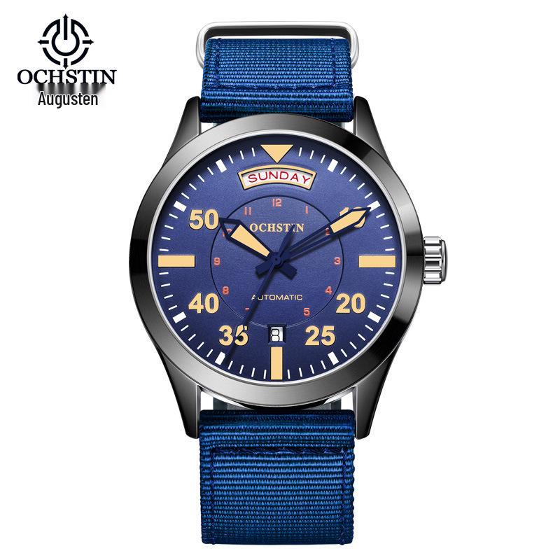 OCHSTIN Swiss Men's Mechanical Watch, High-End Automatic, Waterproof, Dual Calendar, Nylon Strap