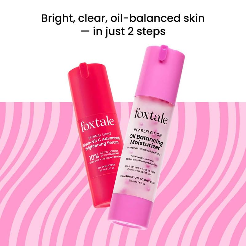 Foxtale Clear Glow Duo | 10% Vitamin C + Glutathione Advanced Brightening Serum + Oil Balancing Moisturizer | Brightens, Fades Dark Spots & Control