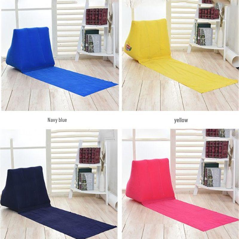 PVC Inflatable Beach Mat with Triangle Back Cushion, Portable & Moisture-Proof, Includes Pillow, Flocking, Folding Design for Single Person Use.