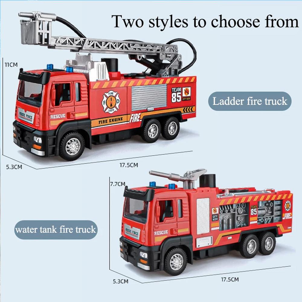 New 1:50 Alloy Fire Truck Die-casting Simulation Water Spraying Car Toy with Lights and Music, Water Spraying Rescue Car Toy