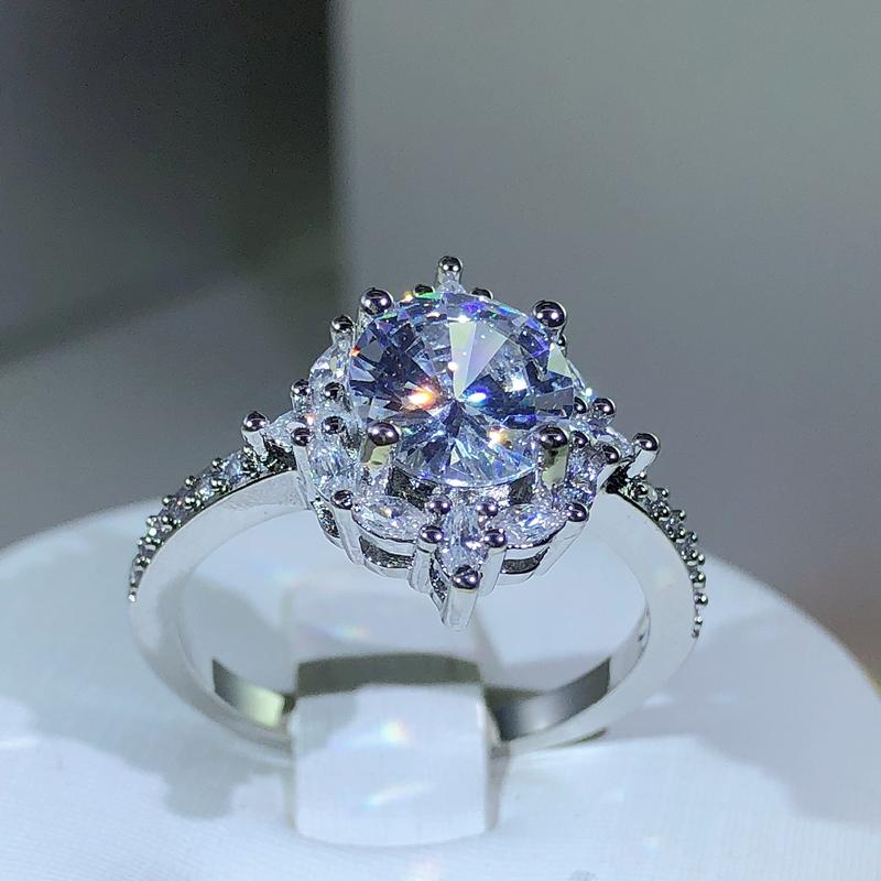 

Серебряное Роскошное Женское Кольцо Снежинка Модное Серебряного Цвета Кольцо с Кристаллом Цирконом Винтажные Свадебные Кольца для Женщин 9