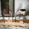 Set of 2 Modern Rattan Stack Chairs Indoor/Outdoor Patio Curved Back Cross Bracing Brown, Customized