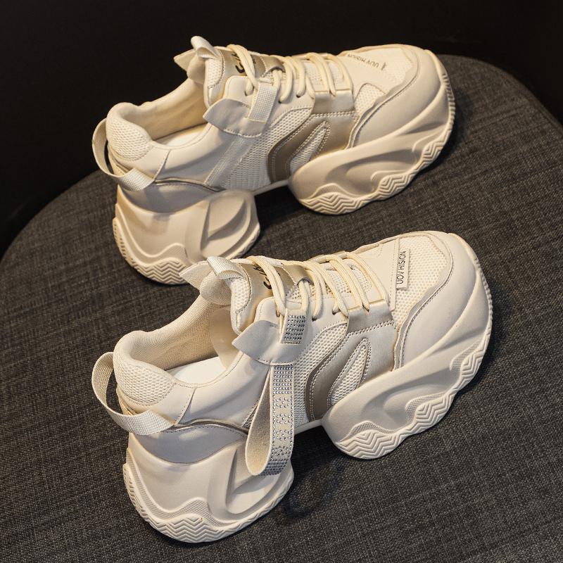 

Platform dad shoes new summer height increase spring and summer breathable casual sports shoes 34 бежевый
