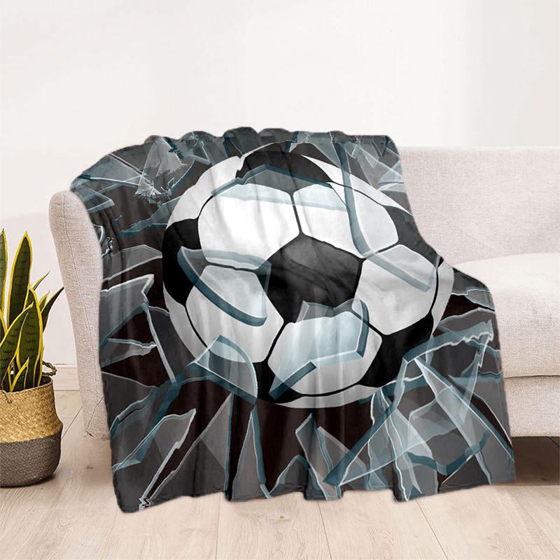 Broken Glass Soccer Ball Flannel Throw Blanket Football Sport Print Lightweight Sofa Bed Blanket