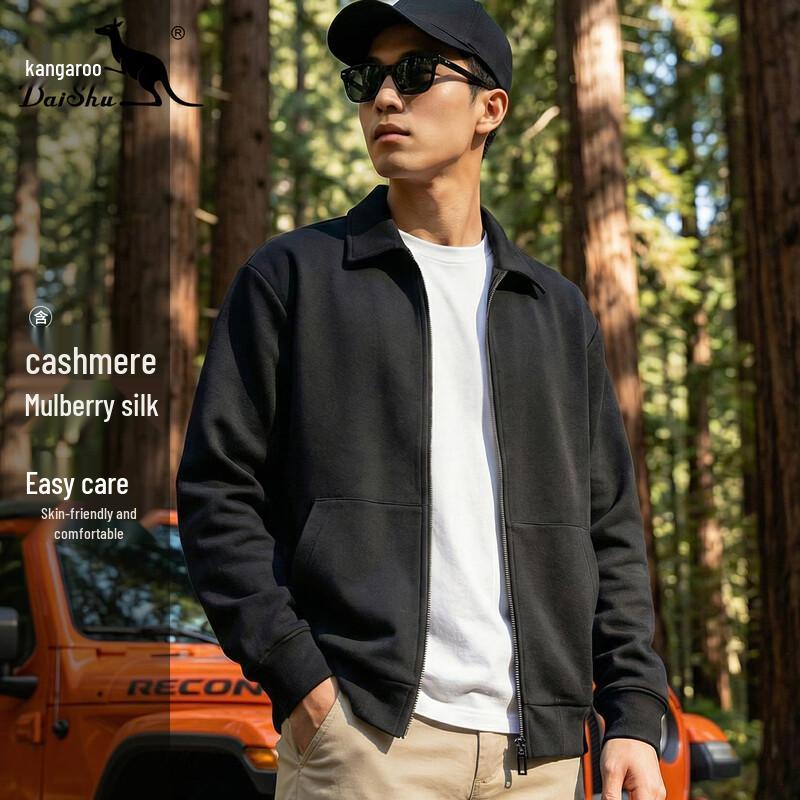 DAISHU Men s Cashmere Silk Blend Polo Collar Zip-Up Jacket L