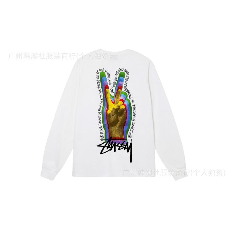 3. Cross-border Stuart long-sleeved printed t-shirt American trendy cylindrical cloth casual loose men and women the same style