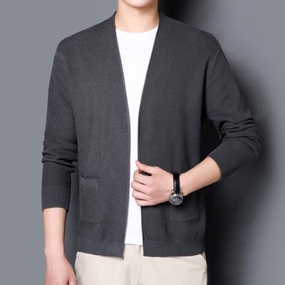 Cardigan Lavorato a Maglia Primavera e Autunno da Uomo Tendenza Top Esterno Sottile Tinta Unita Maglione da Uomo di Mezza Età e Giovane