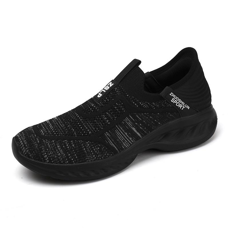 Spring and summer men s flash-wear slip-on casual sports shoes, breathable fly-knit mesh shoes, one-foot walking shoes 39 чёрный