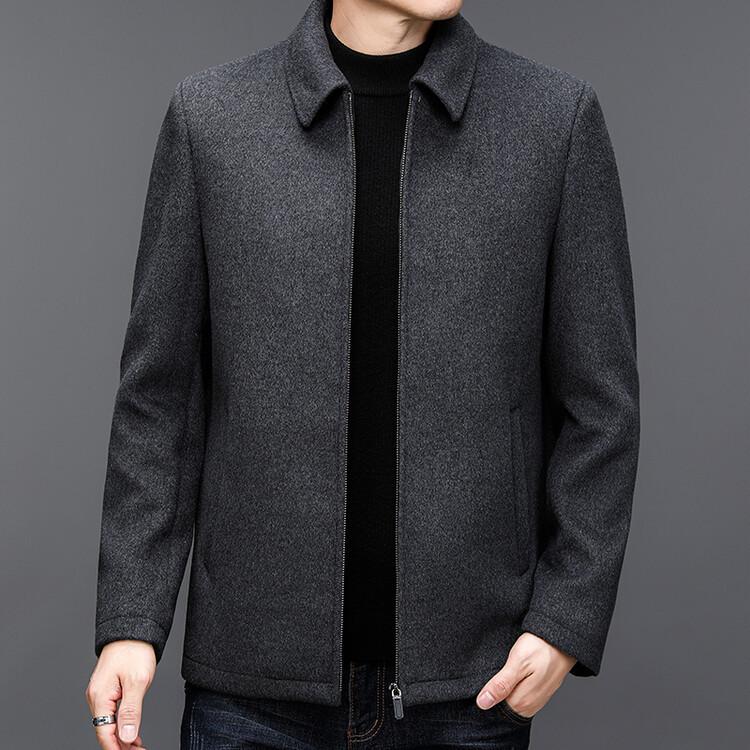 Pánský nový podzimní a zimní ležérní vlněný kabát s klopami
