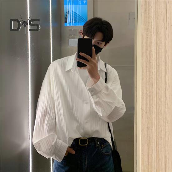 Herren Hemd Locker Einfarbig Umlegekragen Strickjacke Einreihig Herbst Frühling Top Mittellanges Streetwear Hemd