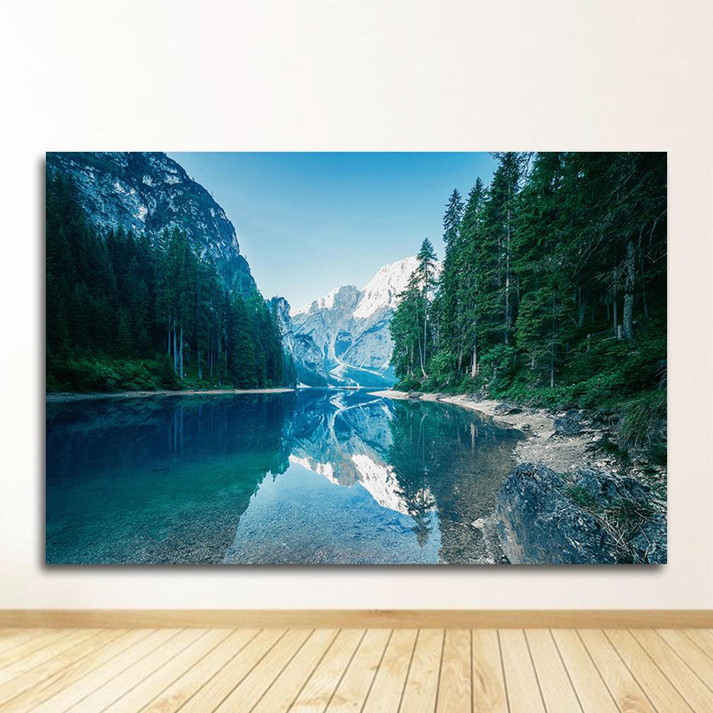 Modern Living Room Decor Scandinavian Nature Landscape Poster Nordic Style Print Mountain Lake Boat Wall Art Picture Painting