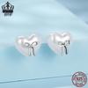 Aifle Simple Versatile S925 Sterling Silver Heart Bow Earrings for Women, Platinum-Plated, Heart-Shaped, Perfect for Commuting