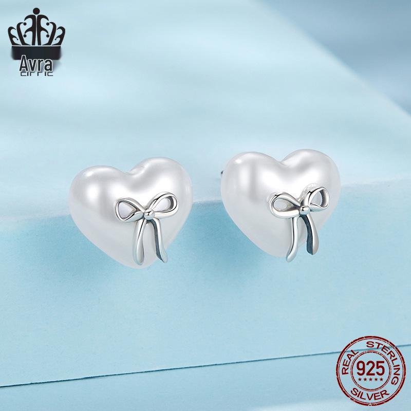 Aifle Simple Versatile S925 Sterling Silver Heart Bow Earrings for Women, Platinum-Plated, Heart-Shaped, Perfect for Commuting
