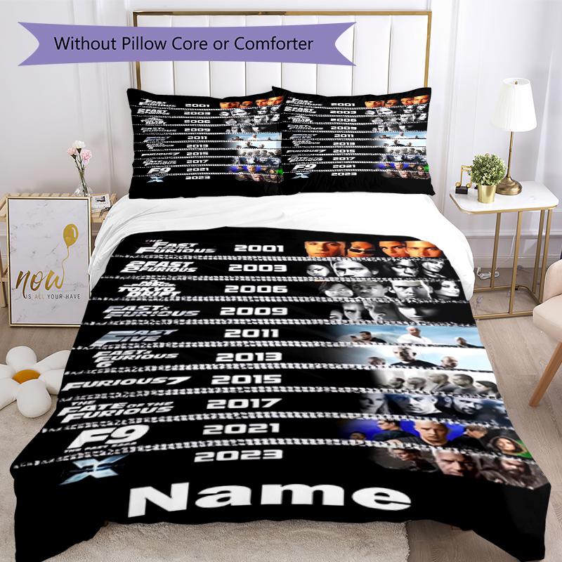 Set Biancheria da Letto Fast & Furious Personalizzato con Nome 3 Pezzi Copripiumino Chiusura Include 1 Copripiumino & 2 Federe, Morbido e Confortevole per Tutte le Stagioni.