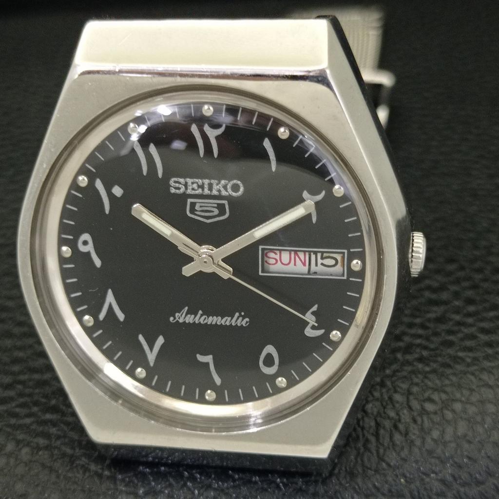 AUTOMATIC 6309A VINTAGE SEIKO 5 JAPAN MENS ARABIC BLACK DIAL WATCH A701624-5 R206c-a701624