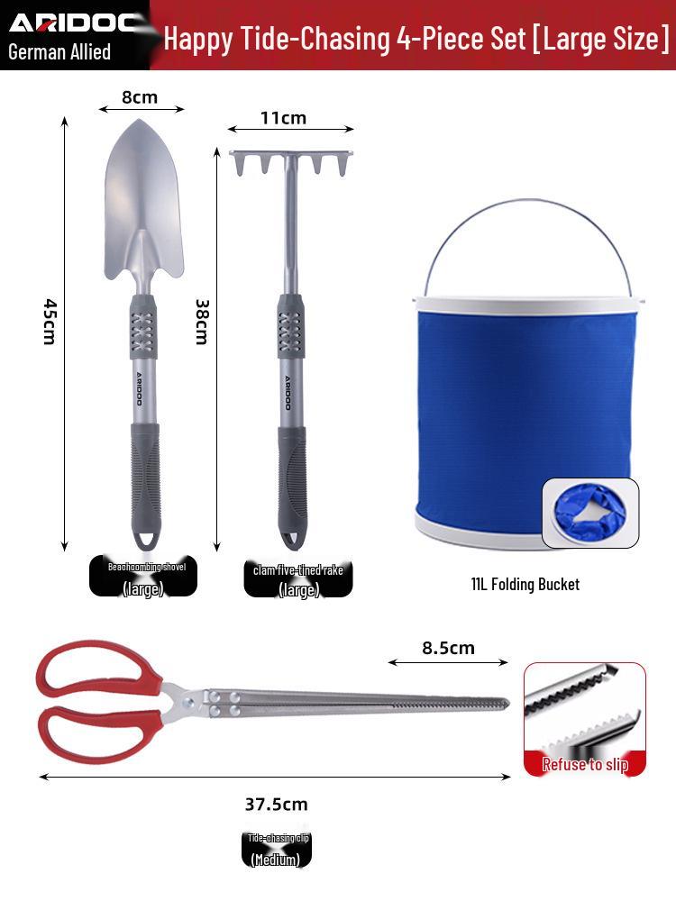 Tide-Chasing Tool Kit: Children's and Adults' Seaside Sand and Clam Digging Set with Shovel and Clips