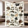 1pc Contemporary Cat Print Flannel Blanket | All Seasons Polyester Quilted Throw, Digital Print Multipurpose Cozy Blanket for Home, Office, Travel, Ca