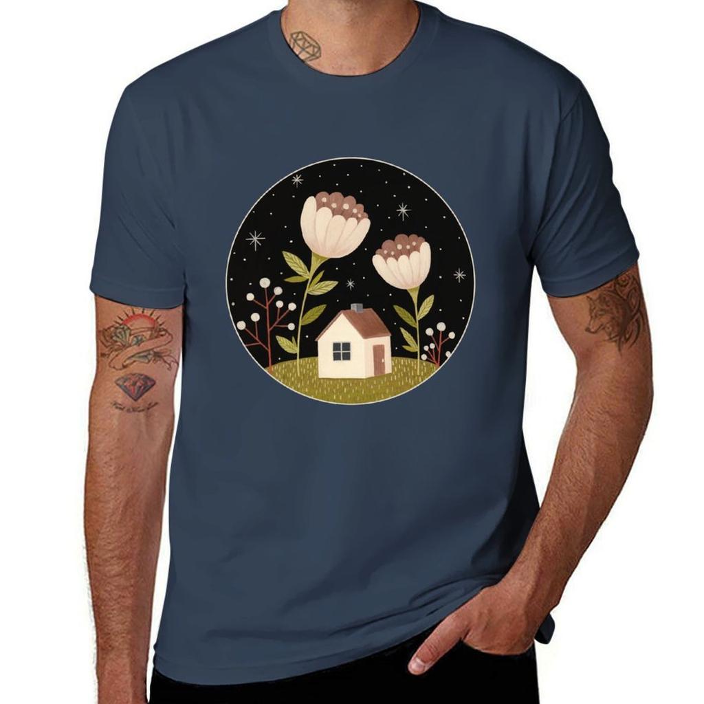 Tiny house among flowers TShirt Durable Work Wear TShirt