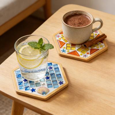 1 Set DIY Mosaic Tile Coaster Set Mixed Color Mosaic Kit with Wooden Coaster Kids Adults Handmade Mosaic Crafts Coaster with Accessories