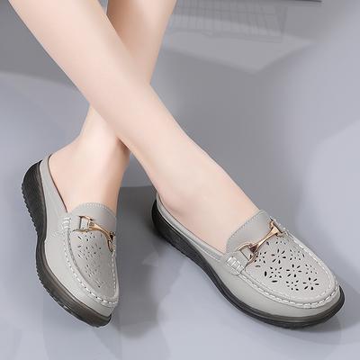 Weiche Pantoletten für Damen, Slipper, Slipper, lässig, elegant, Sommer, atmungsaktives Leder, schwarze Mokassin-Schuhe