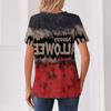 Women's Casual Halloween Print V Neck Button Front Three Quarter Sleeve T Shirt Top for Everyday Wear