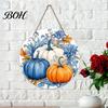 Fall Front Porch Decor Harvest Festival Welcome Sign for Door, Rustic Wooden Hanging Wheat Ear Ornament with Hemp Rope, Autumn Pumpkin Plaque