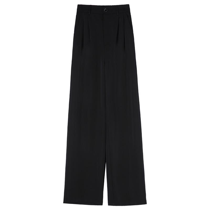 High-Waist Women's Wide-Leg Straight Pants - Spring/Autumn, Slimming, Extra Long Drape