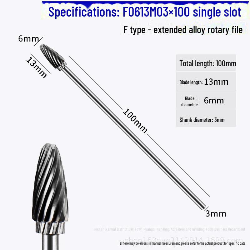 

Набор шлифовальных головок из вольфрамовой стали с длинной ручкой и твердосплавным вращающимся напильником, идеально подходит для фрезерования и шлифования металла, размер 3 мм*6*100. 3X6F single slot*100 long