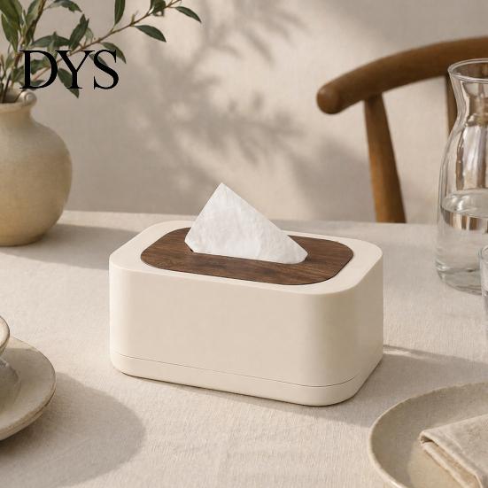 Tissue Holder for Desk Modern Box Holder, Spring Loaded Napkin Dispenser with Remote Plastic Cover Control Storage Tray Coffee Table, Home Office