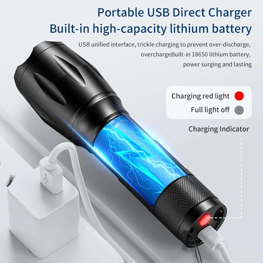 4 In 1 Multi-color Strong Light Flashlight LED Aluminum Alloy Zoom Flash Light Torch Rechargeable Outdoor Camping Lamp