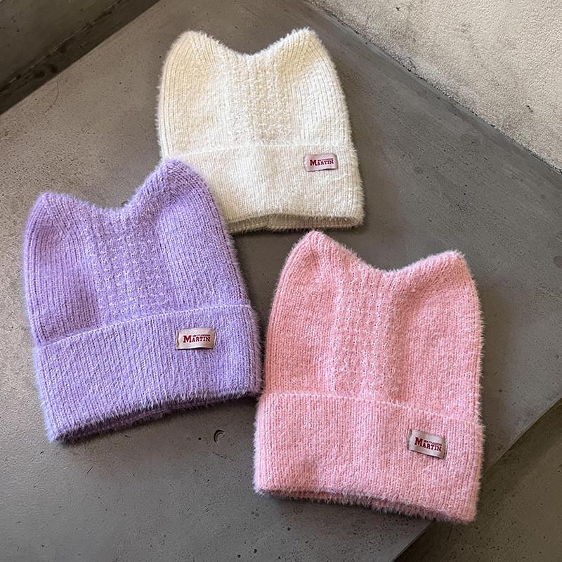 Candy Colored Sweet Cat Ear Shaped Women Warm Knitted Hat For Winter Outings