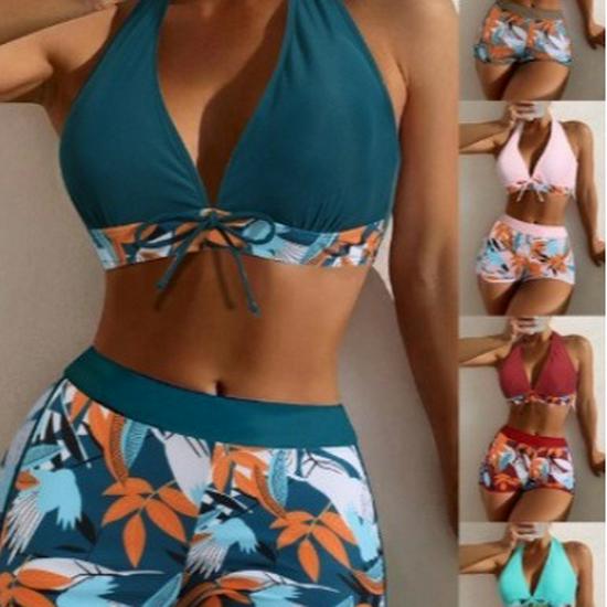 

European & American Print Backless Bikini Swimsuit Large
