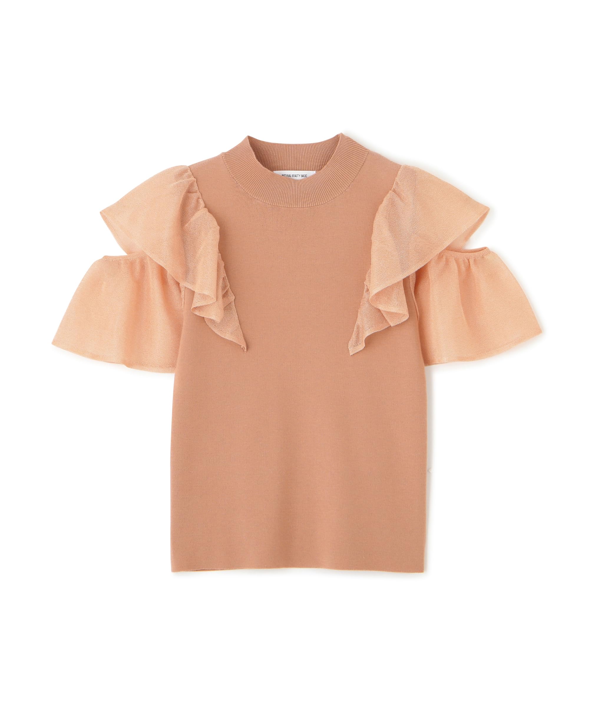 

Natural Beauty Basics Ruffle Sheer Sleeve Knit Apricot Sweater, Women s, абрикосовый