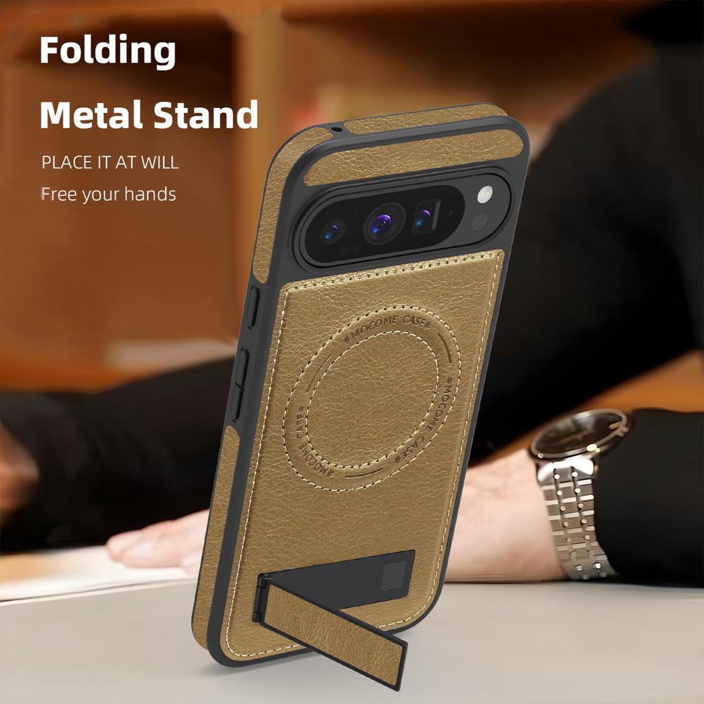 Applicable to Google Pixel10ProXL leather pattern magnetic mobile phone case pixel9A bracket anti-drop protective case
