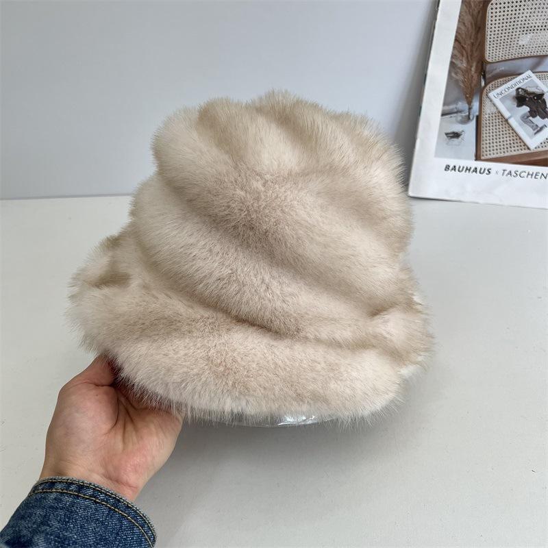 

Плюшевая панама женская зимняя модная высококлассная фетровая шляпа-ведро теплая для лица с маленьким чувством дизайна норковая шапка M（56-58cm） бежевый