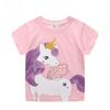 Unicorn Pattern Knit T-Shirts - European & American Style, Short-Sleeved for Girls, Ideal for Summer, Sizes S-M.