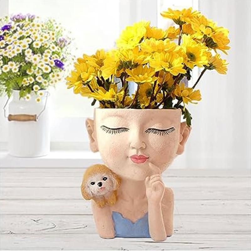 Cute Portrait Gypsum Flower Pot Silicone Mold Epoxy Resin Casting Mold Succulent Vase Cement Clay Mold Pen Holder Mold