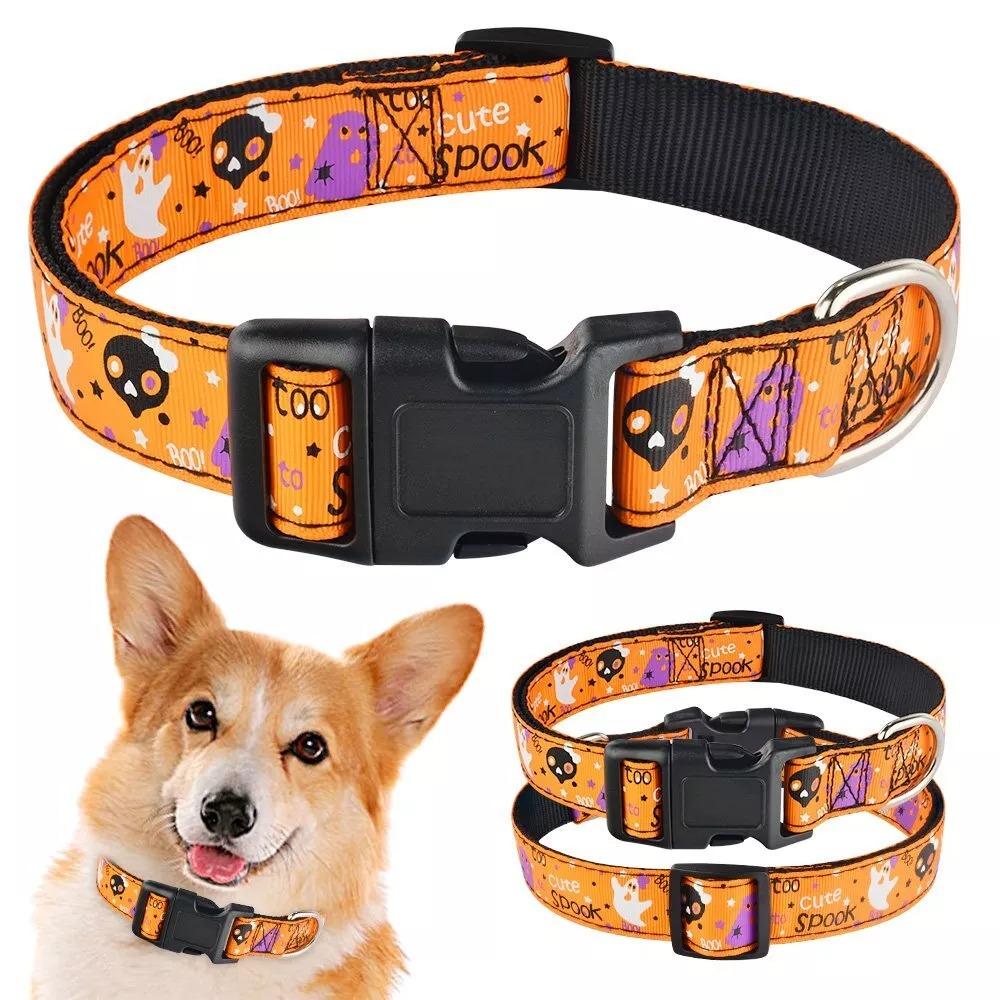 Orange Nylon Halloween Dog Collar Small Medium Large Pet Puppy Collar Adjustable